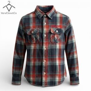 Pepe Jeans London Boys Plaid Flannel Shirt Elbow Patches Size 8–9